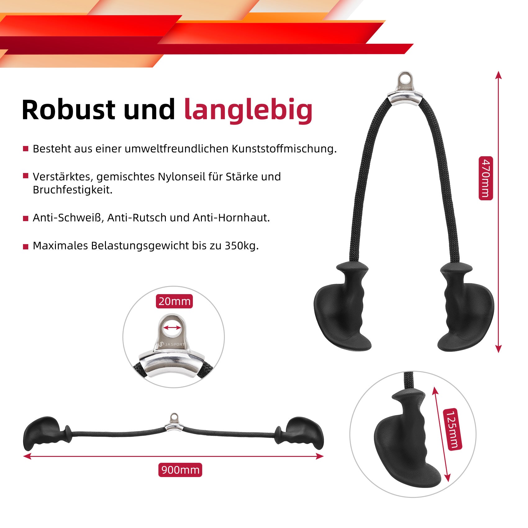 JASPORT ER2 Corde de Triceps Ergonomique (Noir)
