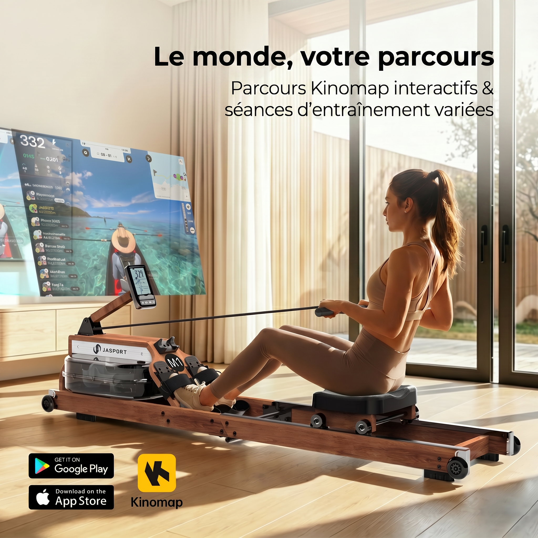 JASPORT M1 Rameur à eau pliable pour la maison – Coloris noyer