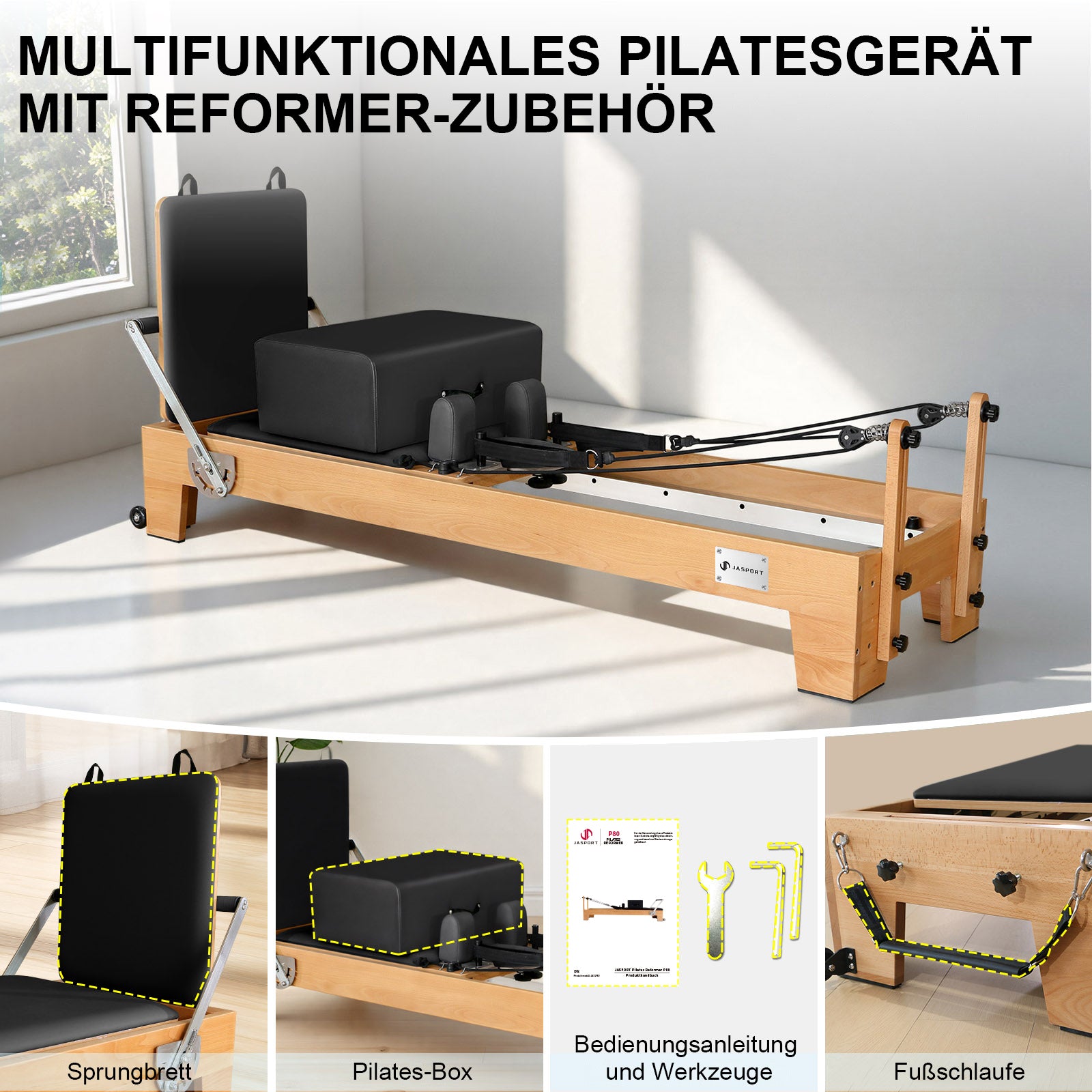 JASPORT P80 Reformer Pilates en bois de hêtre