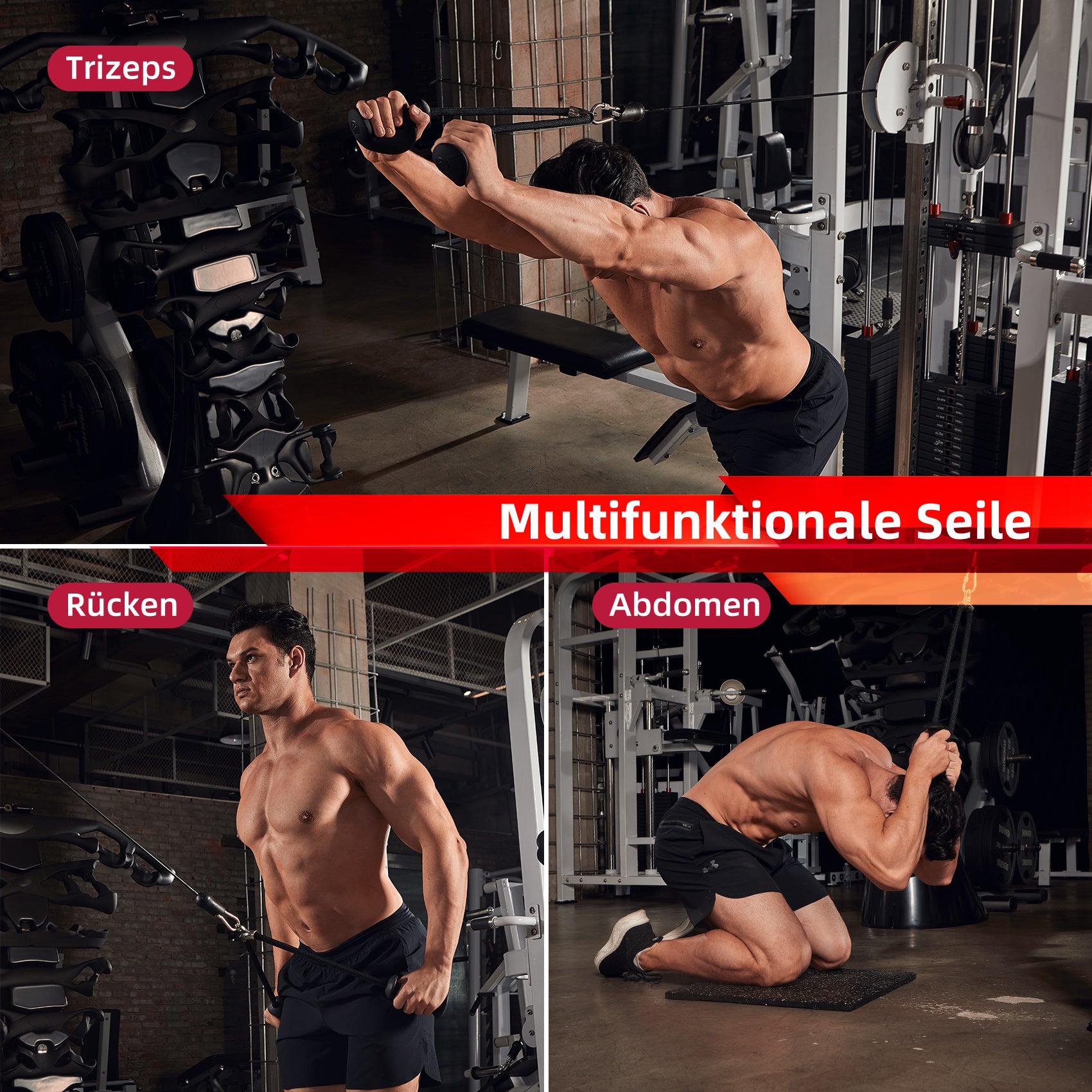 JASPORT ER2 Corde de Triceps Ergonomique (Noir)