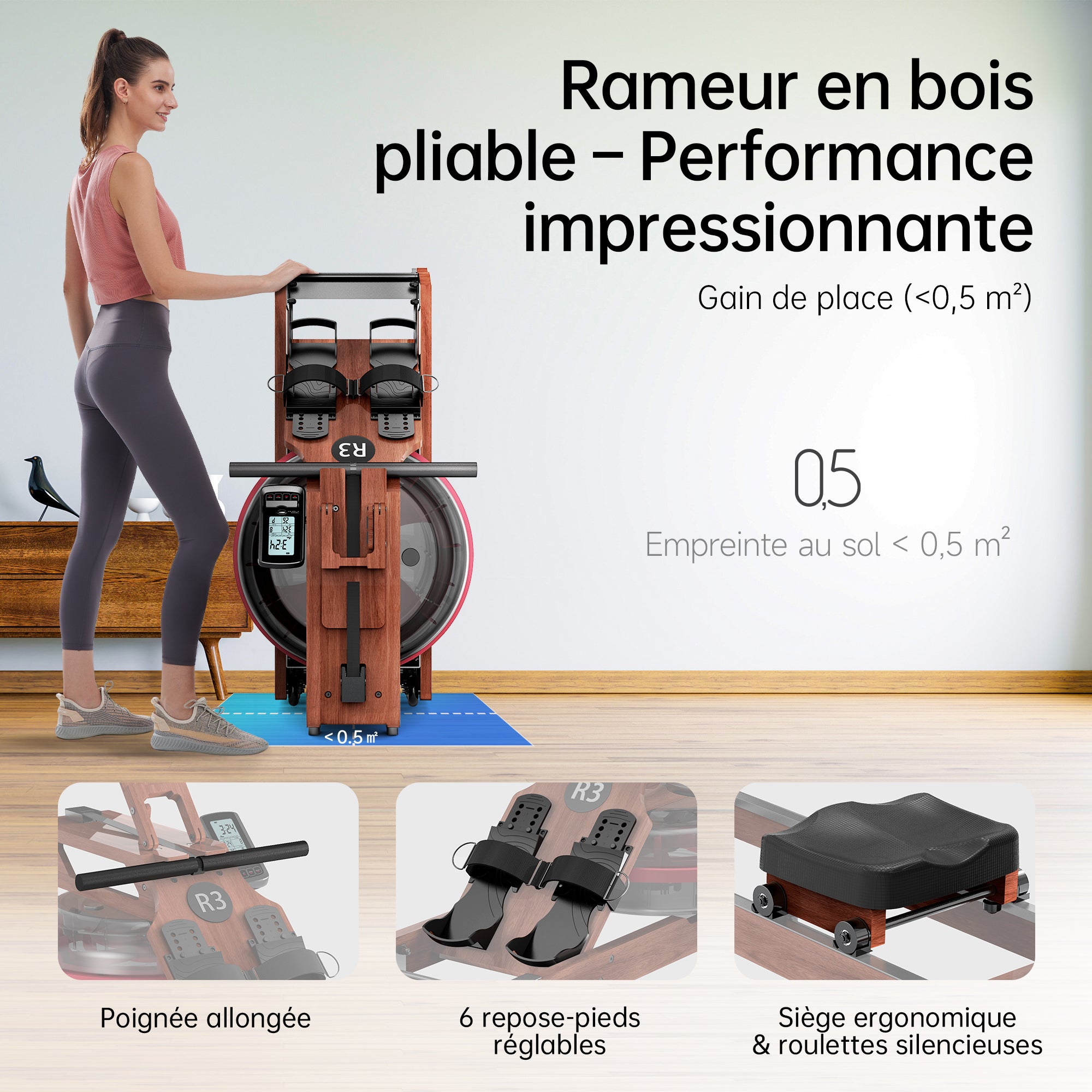 JASPORT R3 Rameur à Eau Pliable pour la Maison (Sapele)