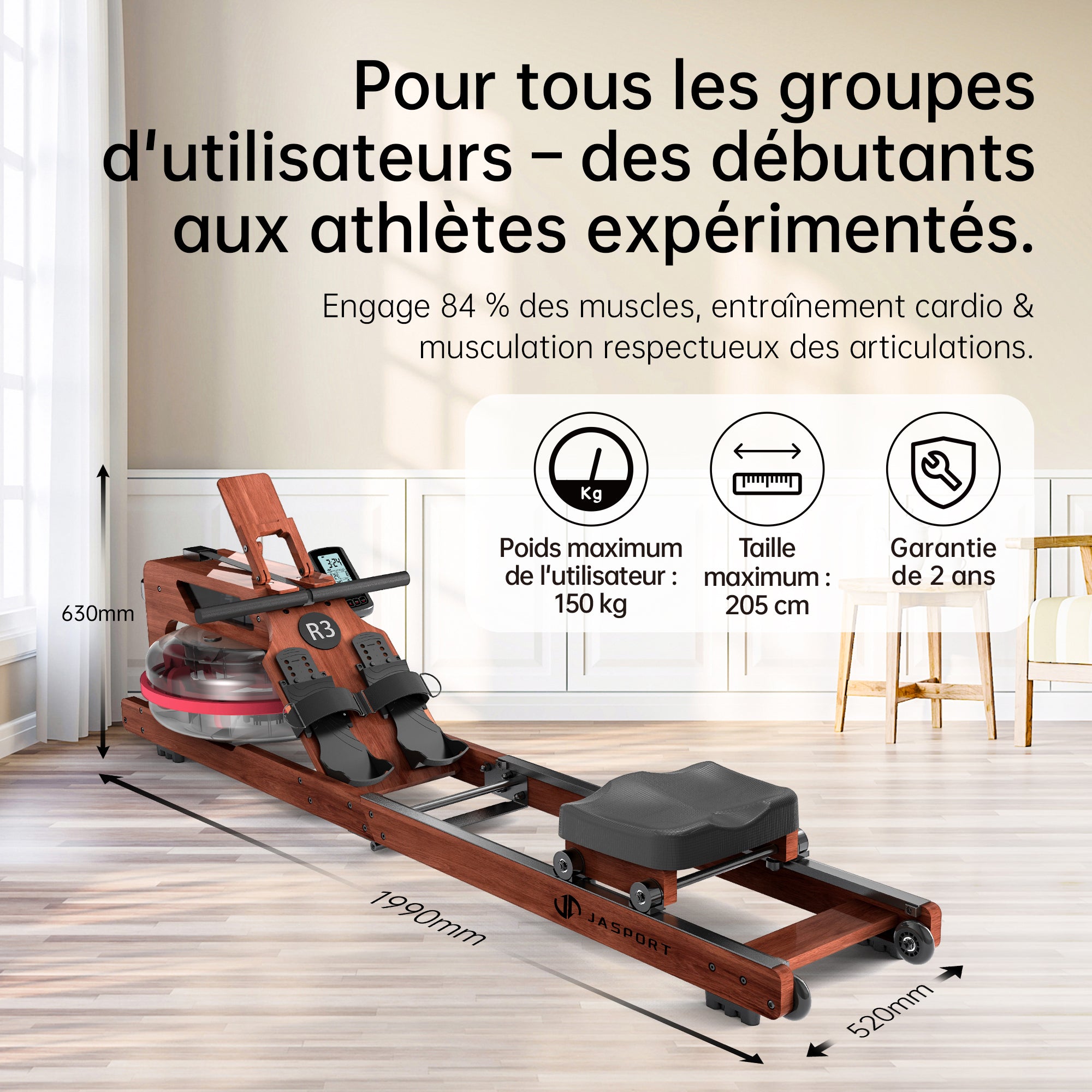JASPORT R3 Rameur à Eau Pliable pour la Maison (Sapele)