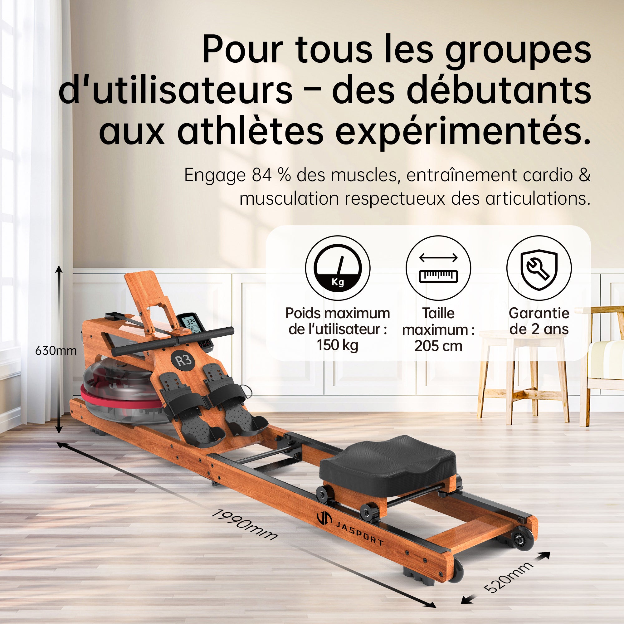 JASPORT R3 Rameur à Eau Pliable pour la Maison (Cerise)