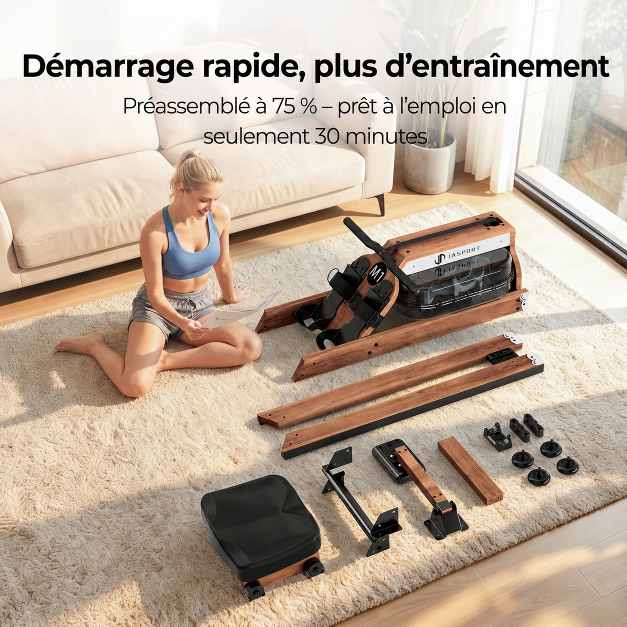 JASPORT M1 Rameur à eau pliable pour la maison – Coloris noyer