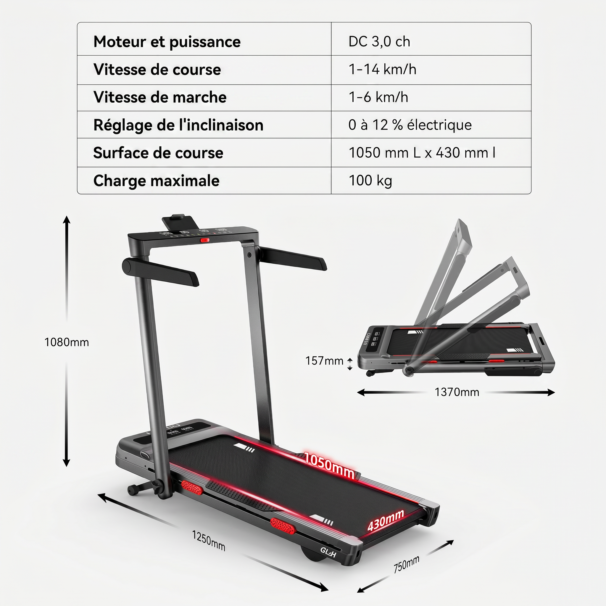 Tapis de course 2-en-1 JASPORT GL3H pour la maison