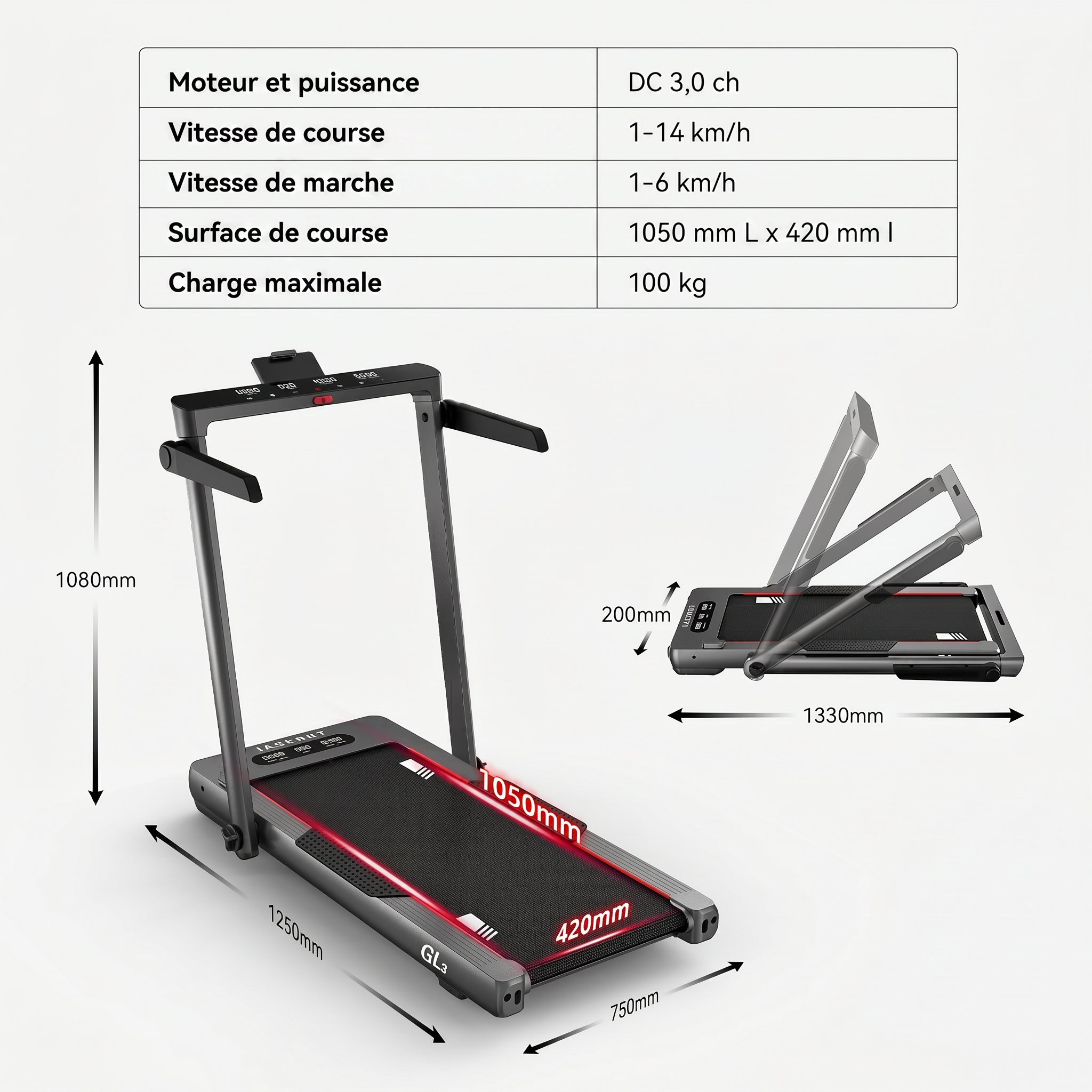 Tapis de course 2-en-1 JASPORT GL3 pour la maison